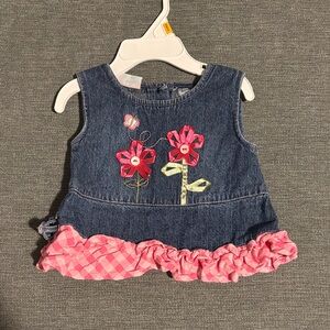Denim Floral Baby Top with Pink Ruffle